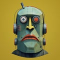 Dada Minimalism: The Head Of A Cool Modern Robot On A Yellow Background