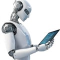 Modern robot using a digital tablet with programming code displayed Royalty Free Stock Photo
