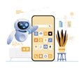 modern robot using online mobile app social media communication artificial intelligence technology concept