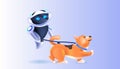 modern robot walking with dog artificial intelligence technology concept Royalty Free Stock Photo