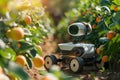 Autonomous Robot in Orange Orchard Royalty Free Stock Photo