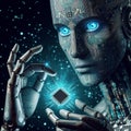 modern robots with artificial intelligence, with blue eyes