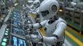 Modern robots working on computer screens in line