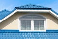 Modern roof blue metal roofing and skylight