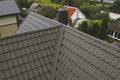 Corrugated metal roof and metal roofing. Modern roof made of met Royalty Free Stock Photo