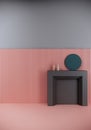 Modern room design with pink and gray wall. interior design 3d render vertical background Royalty Free Stock Photo