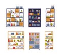 Modern Room Interior Items with Bookcase Vector Set