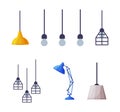 Modern Room Interior Items with Lamp and Light Hanging from Ceiling Vector Set Royalty Free Stock Photo
