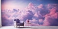 modern room interior with purple dreamy clouds wallpaper, creative apartment design