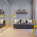Modern room with yellow details