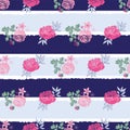 Modern roses and stripes floral seamless pattern print. Vector Royalty Free Stock Photo