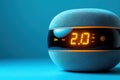 Modern round smart speaker displaying time with futuristic digital interface Royalty Free Stock Photo