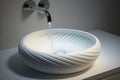 a modern round white wash basin with sleek lines and a minimalist design