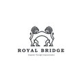 Modern royal lion bridge crest single weight line style logo template