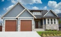 Modern Blue Siding Exterior Maison House Cumulus Clouds Sky Background Royalty Free Stock Photo