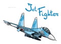 Modern Russian jet fighter aircraft. Vector draw Royalty Free Stock Photo
