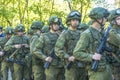 Modern Russian soldiers regiment in readiness with assault rifles Kalashnikov