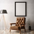Modern Rustic Americana Leather Chair With Lamp And Frame