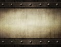 Old metal plates with rivets over wood background. Empty template for design.3d illustration Royalty Free Stock Photo