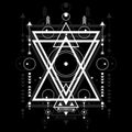 Modern sacred geometry outline shapes on black background. Sacred mystic signs drawn in lines. Illustration in white lines shape.