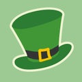 Modern Saint Patricks hat on pastel green background, flat illustration. Happy Saint Patrick day. Simple Hand drawn vector