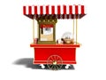 Modern sale of popcorn from a red cart 3d render on a white back