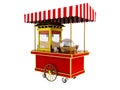 Modern sale of popcorn from red truck 3d render on white backgro
