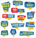 Modern sale stickers and tags blue collection Royalty Free Stock Photo