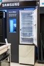 A modern Samsung refrigerator on display in an electronics store. Minsk, Belarus, 2022