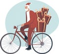 Modern Santa Claus character riding his hipster bicycle. Delivering Christmas gifts Royalty Free Stock Photo