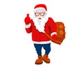 Modern Santa Claus vector illustration cool funny style character come with gift bag and thumb up. Happy New Year greeting card