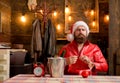 Modern Santa. Portrait of bearded man in santa costume.