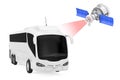 Modern Satelite Broadcasting to Big White Coach Tour Bus. 3d Rendering