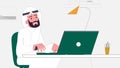 Saudi Character working on Labtop