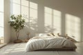 Modern Scandinavian interior design bedroom with comfortable king size bed Royalty Free Stock Photo