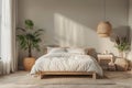 Modern Scandinavian interior design bedroom with comfortable king size bed Royalty Free Stock Photo