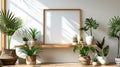 Modern Scandinavian Room Interior with Mockup Photo Frame, Plants in Hipster Pots and Floral Concept on White Walls and Bamboo Royalty Free Stock Photo