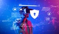 Cybersecurity and Privacy in the Digital Age: A Man Using Virtual Reality Technology to Protect Data and Information Royalty Free Stock Photo