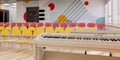 Modern school assembly hall interior with piano Royalty Free Stock Photo
