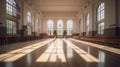 Modern school assembly hall, for meeting, empty without children, super realistic photo, 8K, Generative AI