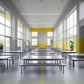 Modern School Cafeteria with Rows of Tables and Benches dining hall Royalty Free Stock Photo