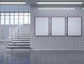 Modern school corridor interior with empty poster on wall. Mock up, 3D Rendering illustration