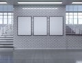 Modern school corridor interior with empty poster on wall. Mock up, 3D Rendering illustration Royalty Free Stock Photo