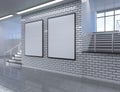 Modern school corridor interior with empty poster on wall. Mock up, 3D Rendering illustration Royalty Free Stock Photo