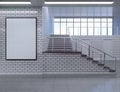 Modern school corridor interior with empty poster on wall. Mock up, 3D Rendering illustration Royalty Free Stock Photo