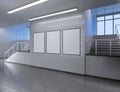 Modern school corridor interior with empty poster on wall. Mock up, 3D Rendering illustration Royalty Free Stock Photo