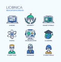 Modern school and education thin line design icons, pictograms Royalty Free Stock Photo