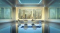 Modern sci-fi futuristic interior office design with beautiful cityscape view Royalty Free Stock Photo