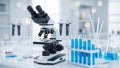 Modern Science Lab with Microscope and Blue Liquids Royalty Free Stock Photo