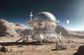 Modern Science Station on the Moon, futuristic science laboratory on the surface of Moon landscape